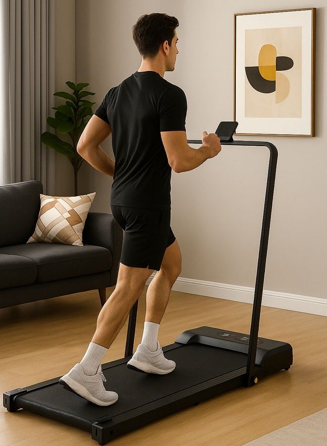 فيتنس ورلد جهاز سير يتحمل 100 كيلو بقوة 1.75 حصان 2 في 1 قابل للطي 2 مستوى انحدار يدوي مع جهاز تحكم عن بعد، مزود بحامل آيباد و عجلات لسهولة التنقل - Image 2